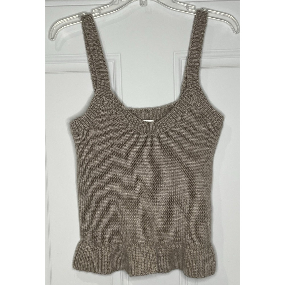 The Drop Women's Medium Ameena Ruffle Cropped Sweater Tank Beige Tan Peplum Boho